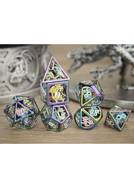 Hollow Metal RPG Dice Set - Rainbow Dragon